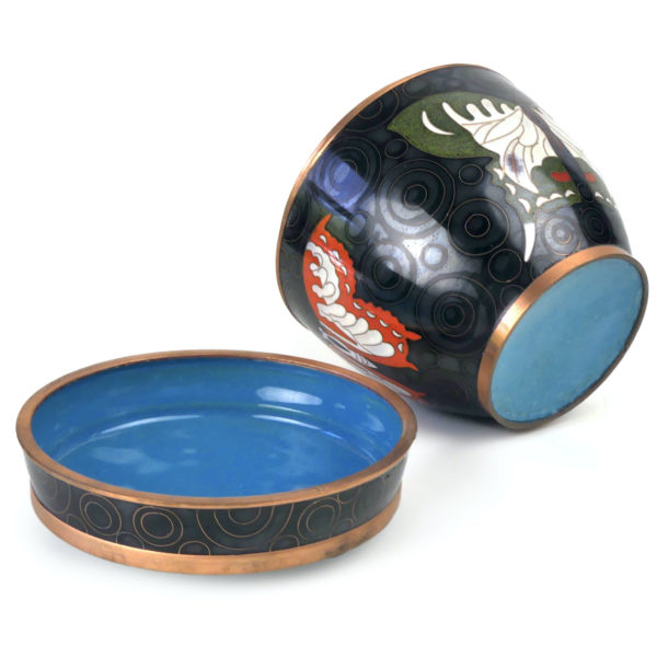Pot rond noir papillons en cloisonné Fabienne Jouvin Paris (ouvert)