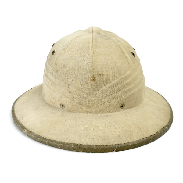 Casque colonial français Sahara salacot léger sable et vert France (derrière)