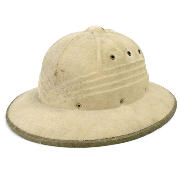 Casque colonial français Sahara salacot léger sable et vert France (3/4)