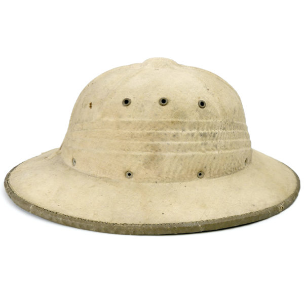 Casque colonial français Sahara salacot léger sable et vert France (profil)
