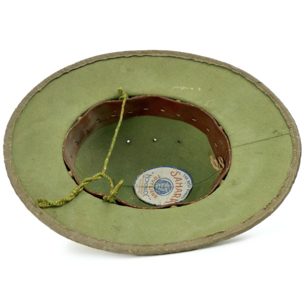 Casque colonial français Sahara salacot léger sable et vert France (dessous)