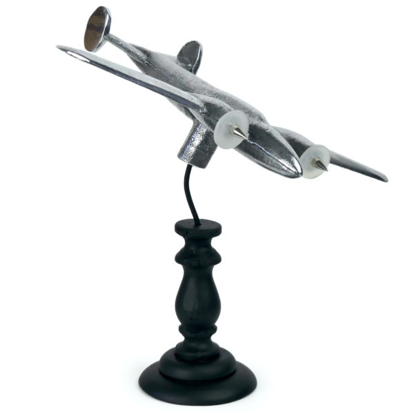 Avion de bureau design en fonte d’aluminium polie sur pied (3/4)