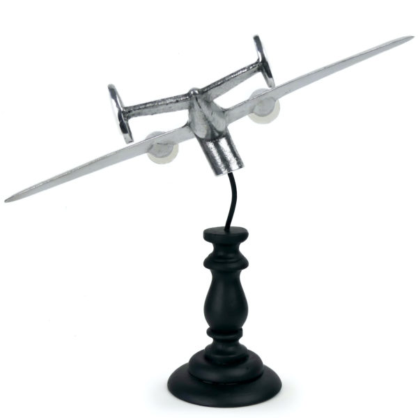 Avion de bureau design en fonte d’aluminium polie sur pied (dos)
