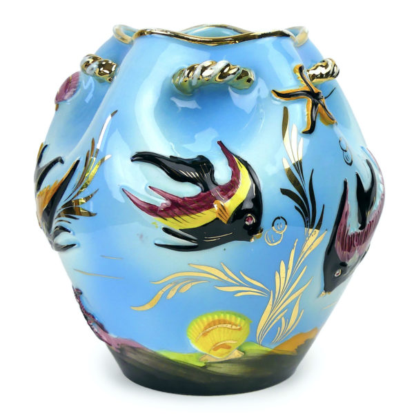 Vase boule Monaco Vallauris barbotine poissons et coquillages Cerdazur (3/4)