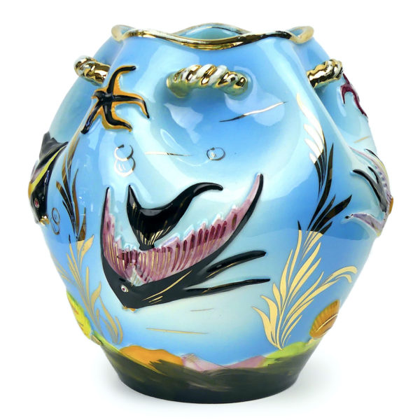 Vase boule Monaco Vallauris barbotine poissons et coquillages Cerdazur (3/4)