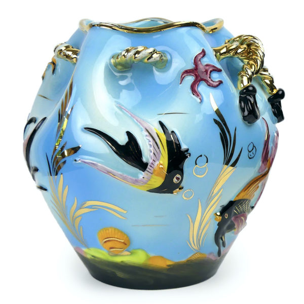 Vase boule Monaco Vallauris barbotine poissons et coquillages Cerdazur (profil)