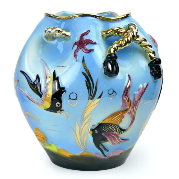 Vase boule Monaco Vallauris barbotine poissons et coquillages Cerdazur (3/4)
