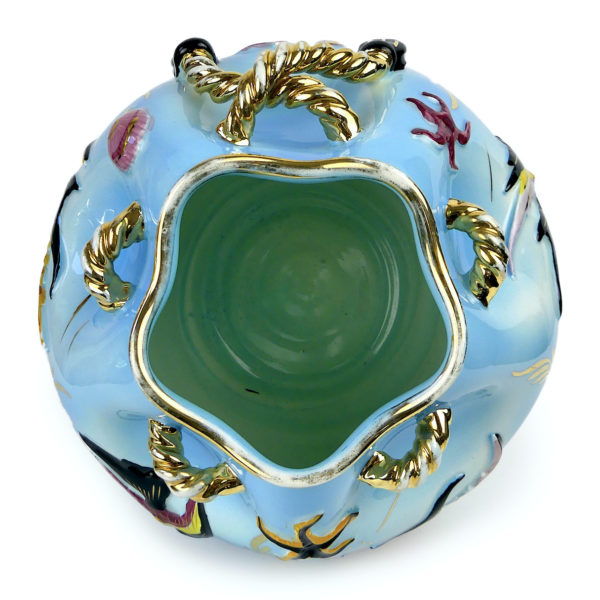Vase boule Monaco Vallauris barbotine poissons et coquillages Cerdazur (dessus)
