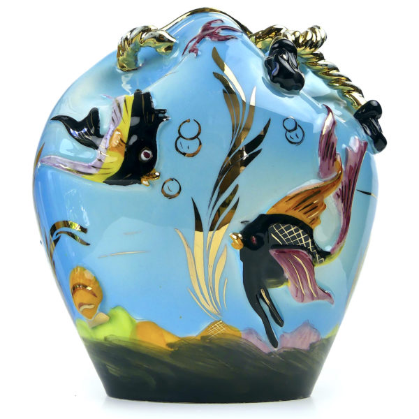 Vase boule Monaco Vallauris barbotine poissons et coquillages Cerdazur (3/4)
