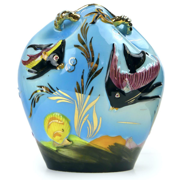 Vase boule Monaco Vallauris barbotine poissons et coquillages Cerdazur (3/4)