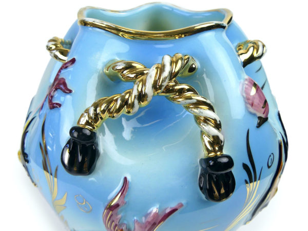 Vase boule Monaco Vallauris barbotine poissons et coquillages Cerdazur (détail)