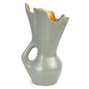 Vase tulipe corolle gris et orange acidulé en céramique METACERAM (profil)