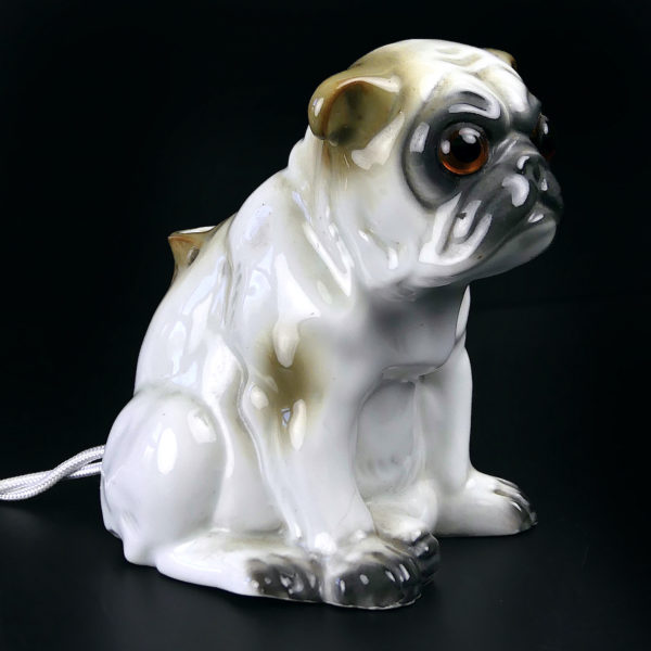 Veilleuse bouledogue brûle-parfums en porcelaine début XXe Allemagne (3/4)