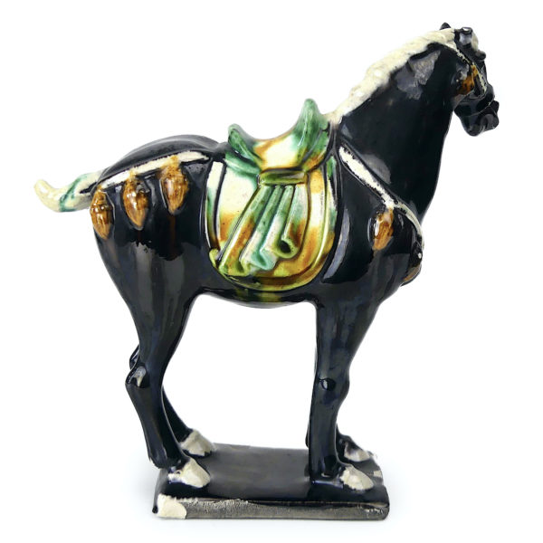 Petit cheval noir style Tang en céramique émaillée chinoise (profil)