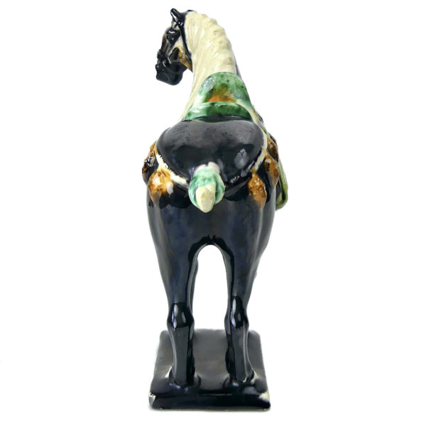 Petit cheval noir style Tang en céramique émaillée chinoise (dos)