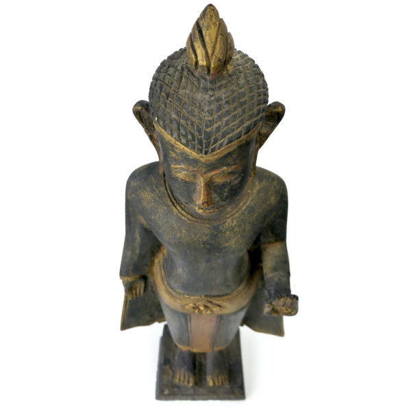 Bouddha thaïlandais debout ancien en bois doré Abhaya-mudrā Varada-mudrā (dessus)