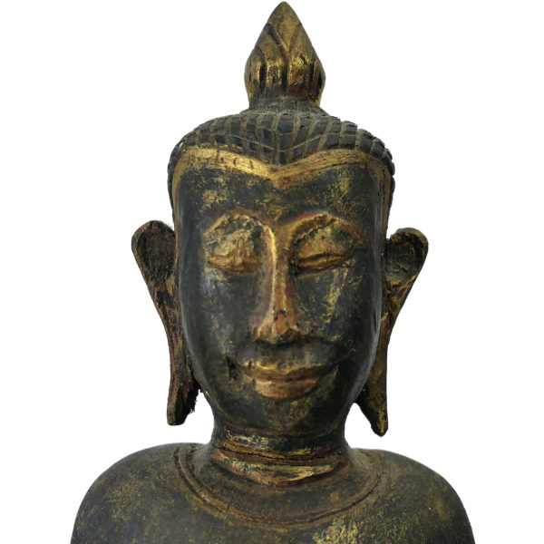 Bouddha thaïlandais debout ancien en bois doré Abhaya-mudrā Varada-mudrā (détail)