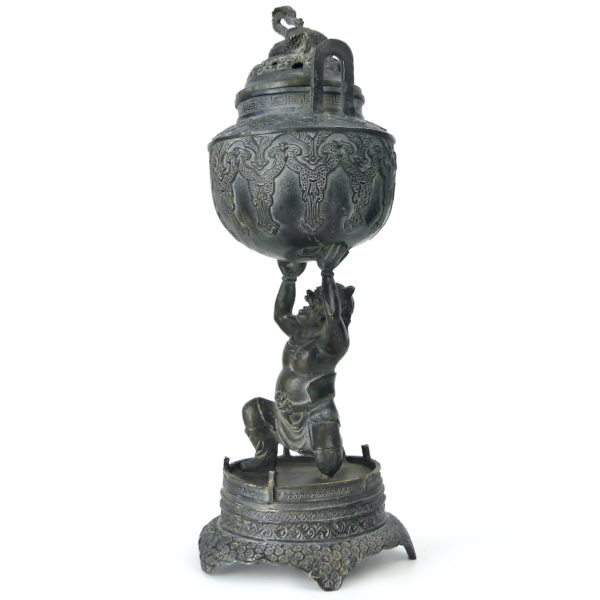 Brûle-encens Oni démon hurlant en bronze Encensoir kōro Début Shōwa (profil)