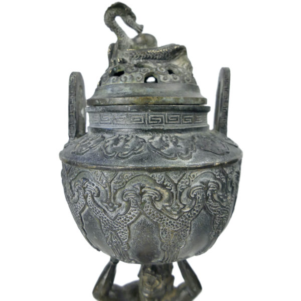 Brûle-encens Oni démon hurlant en bronze Encensoir kōro Début Shōwa (détail)