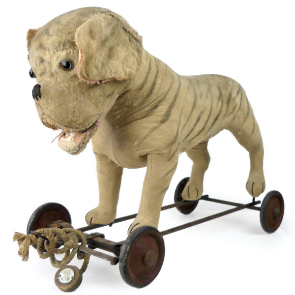 Bouledogue à roulettes rare peluche et paille Début XXe siècle Steiff Allemagne (3/4)