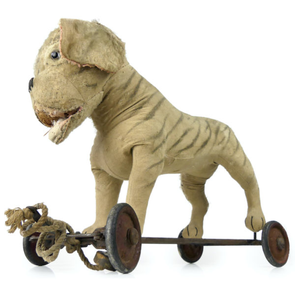Bouledogue à roulettes rare peluche et paille Début XXe siècle Steiff Allemagne (3/4)