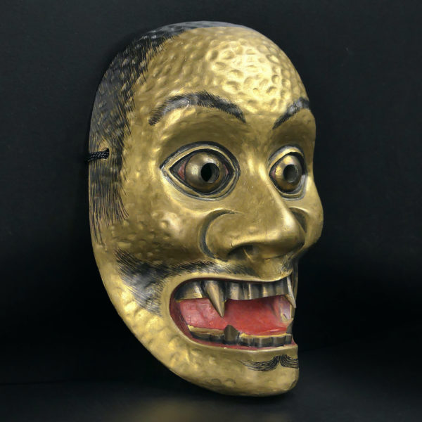 Masque Dei-Kibatobide doré signé du théâtre nô en Hinoki ère Shōwa (3/4)