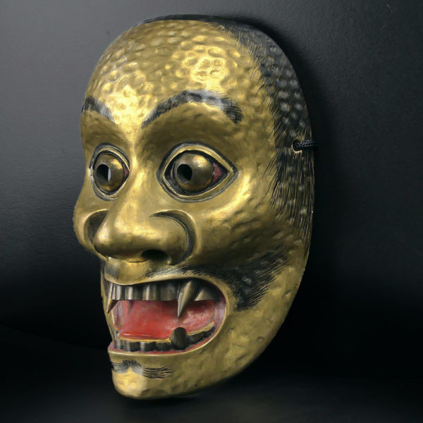 Masque Dei-Kibatobide doré signé du théâtre nô en Hinoki ère Shōwa (3/4)