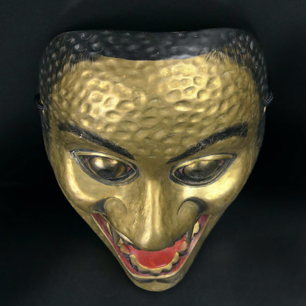 Masque Dei-Kibatobide doré signé du théâtre nô en Hinoki ère Shōwa ( dessus 3/4)