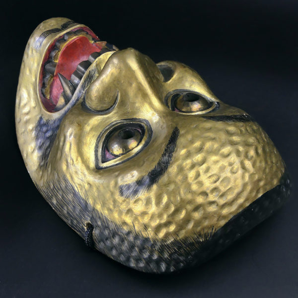 Masque Dei-Kibatobide doré signé du théâtre nô en Hinoki ère Shōwa ( dessus 3/4)