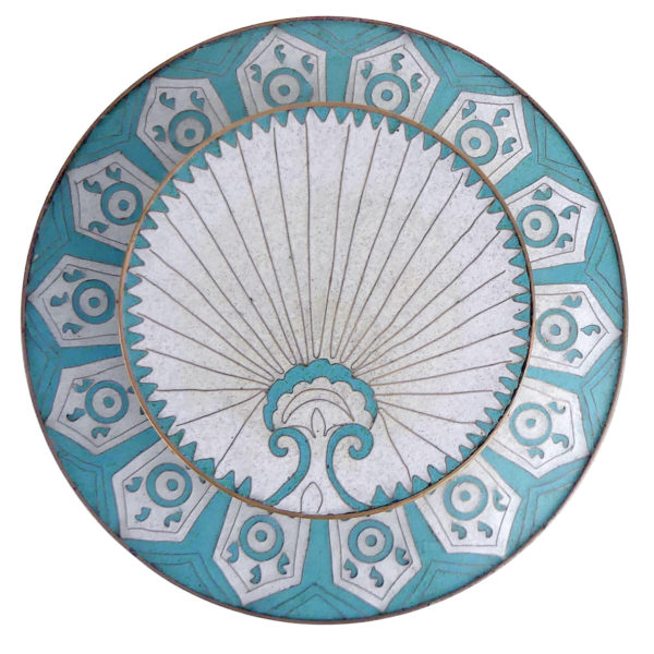 Grand pot cloisonné éventails turkmen bleu et blanc Fabienne Jouvin Paris (dessus)