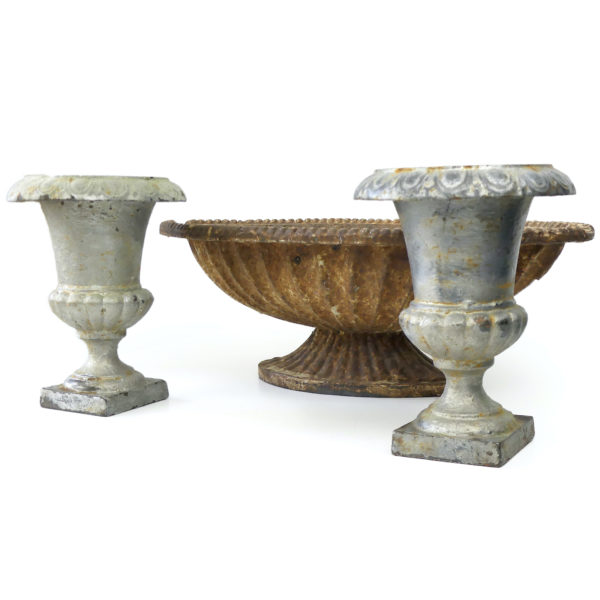 Vasque et 2 vases Médicis anciens en fonte Style classique Déco de jardin (3/4)