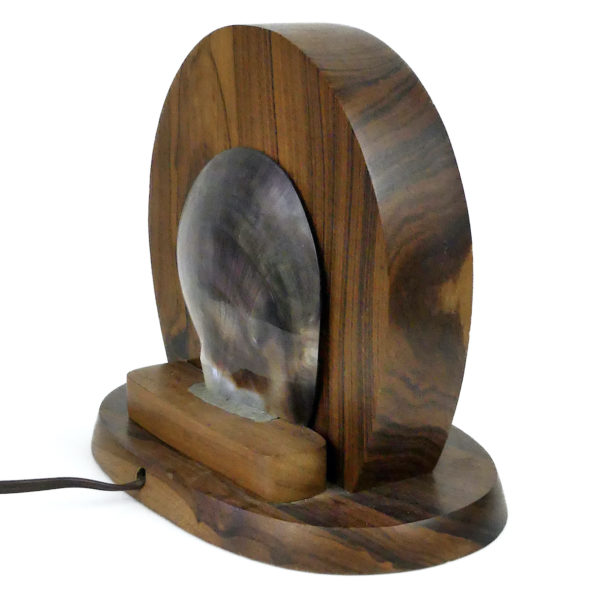 Lampe d’ambiance polynésienne vintage en nacre et miro (3/4 dos)