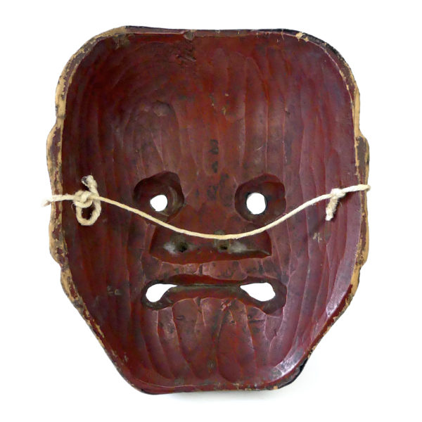Masque Tengu ancien en bois sculpté rouge noir et or Théâtre nô (dos)