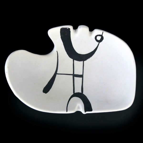 Coupelle Capron Vallauris rare céramique signée au décor abstrait noir Design 50 (dessus)