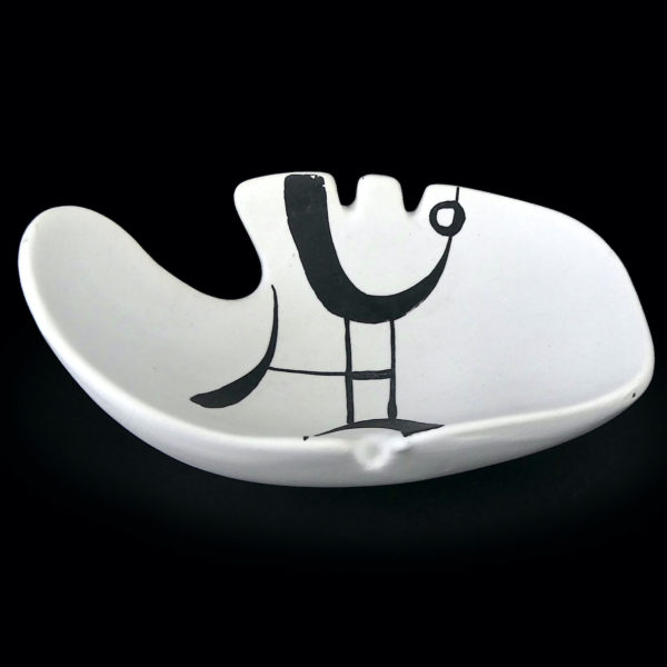 Coupelle Capron Vallauris rare céramique signée au décor abstrait noir Design 50 (face)