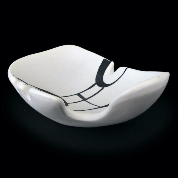 Coupelle Capron Vallauris rare céramique signée au décor abstrait noir Design 50 (3/4)