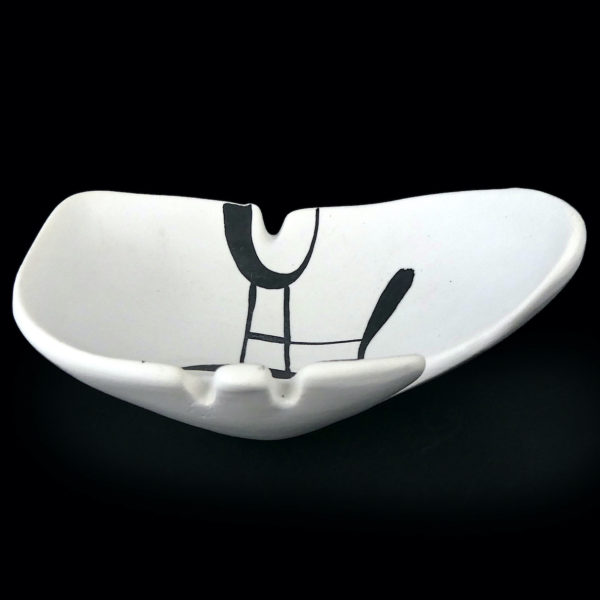 Coupelle Capron Vallauris rare céramique signée au décor abstrait noir Design 50 (dos)