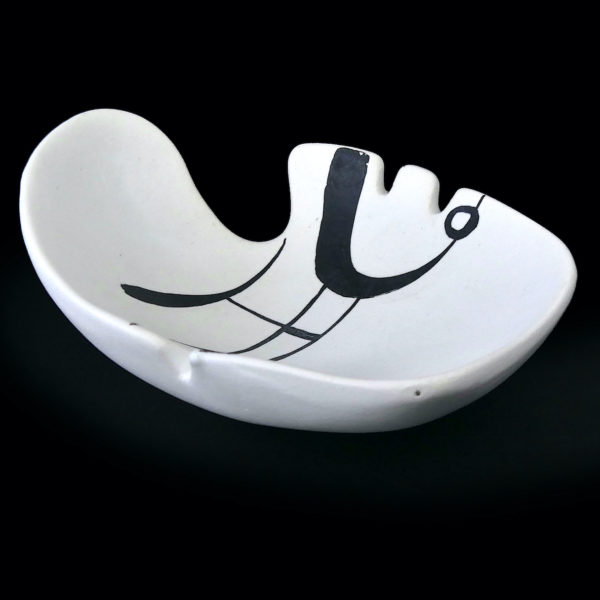 Coupelle Capron Vallauris rare céramique signée au décor abstrait noir Design 50 (3/4)