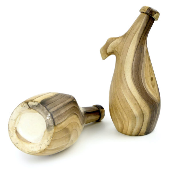 Ménagère huile et vinaigre Vallauris Grandjean Jourdan en porcelaine faux bois (détail)