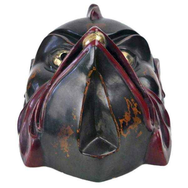 Masque Karura ancien en laque sèche du théâtre Gigaku Japon ère Shōwa (dessous)
