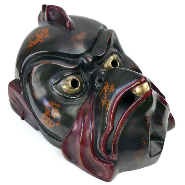 Masque Karura ancien en laque sèche du théâtre Gigaku Japon ère Shōwa (dessous 3/4)