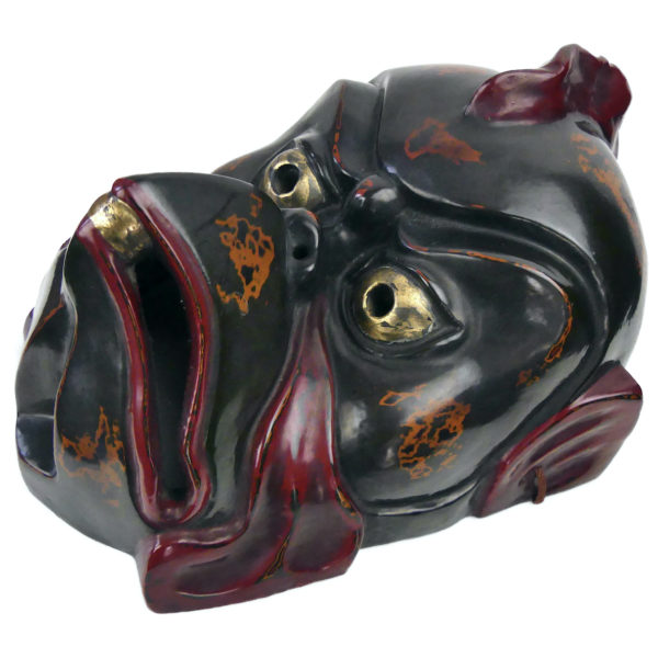 Masque Karura ancien en laque sèche du théâtre Gigaku Japon ère Shōwa (dessous 3/4)