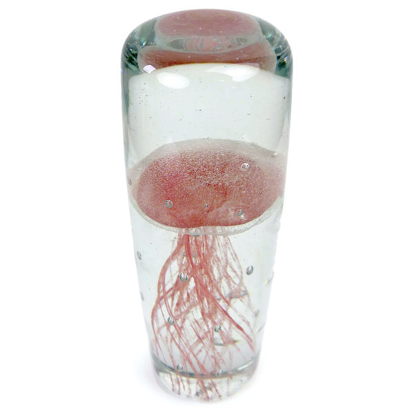 Sulfure méduse rouge pâle en verre transparent cylindrique (dessus 3/4)
