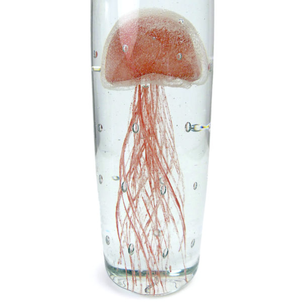 Sulfure méduse rouge pâle en verre transparent cylindrique (détail)