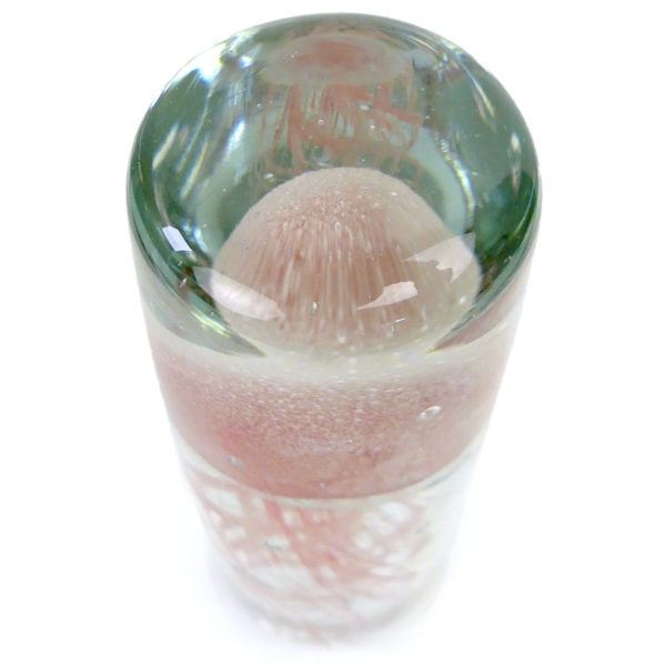 Sulfure méduse rouge pâle en verre transparent cylindrique (dessus 3/4)