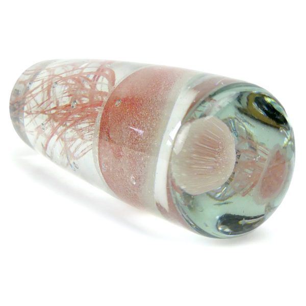 Sulfure méduse rouge pâle en verre transparent cylindrique (dessus 3/4)