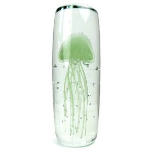 Sulfure méduse vert tendre en verre transparent cylindrique (face)