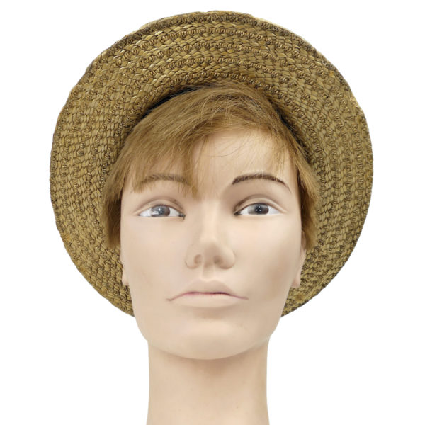 Canotier ancien en paille sur tête à coiffer professionnelle Homme Pivot Point (face)