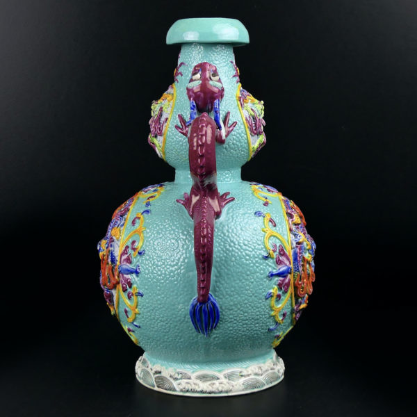 Vase aux dragons à double gourde porcelaine de Chine 1930 Sceau Qianlong (profil)