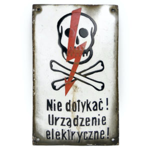 Plaque émaillée polonaise Danger de mort Haute-tension (face)